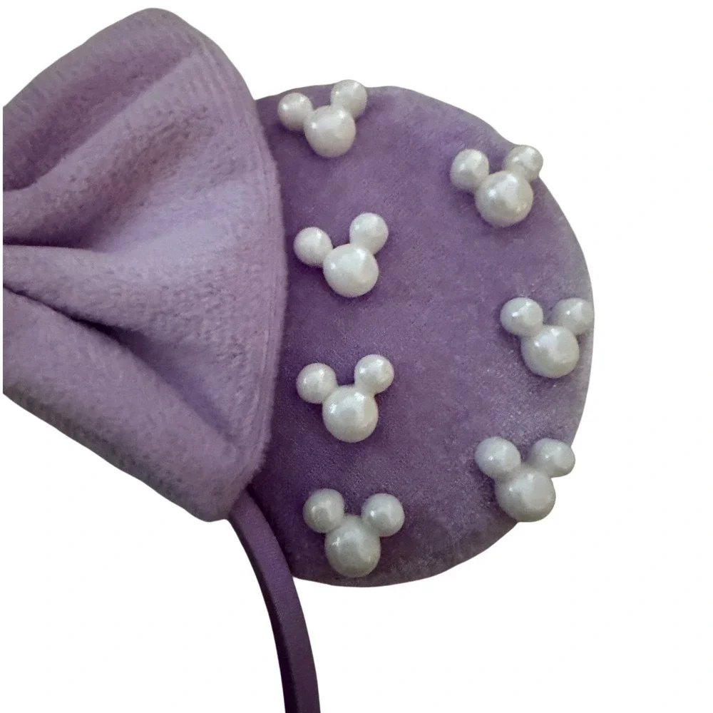 Disney Minnie Mouse Headband Womens Lavender Excellent Pearl Mickey Ears Bow